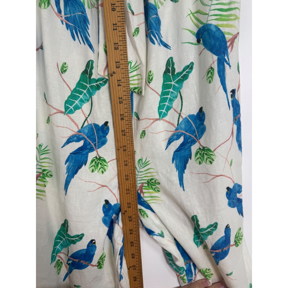 Tropical Farm Rio Womens S Strapless Jumpsuit White Blue Macaw Linen Blend Tie - Picture 7 of 13